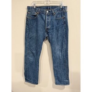 Levi's 501 Straight Jeans Mens 34x32 Blue Denim High-Rise Medium Wash Button-Fly
